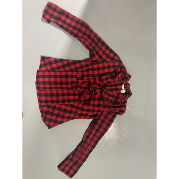 Fun Harve' Bernard  ruffled red black buffalo check blouse  size M - Picture 5 of 10